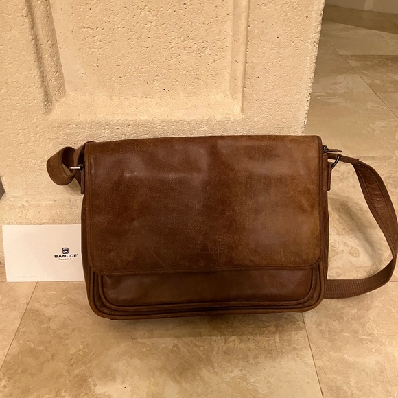Banuce Leather Messenger Laptop Bag